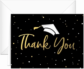 Faux Gold Confetti Graduation Thank You Cards / 100 Bulk Note Cards With White Envelopes / 4 1/4" x 5 1/2" High School College Grad Greeting Cards/Made In The USA
