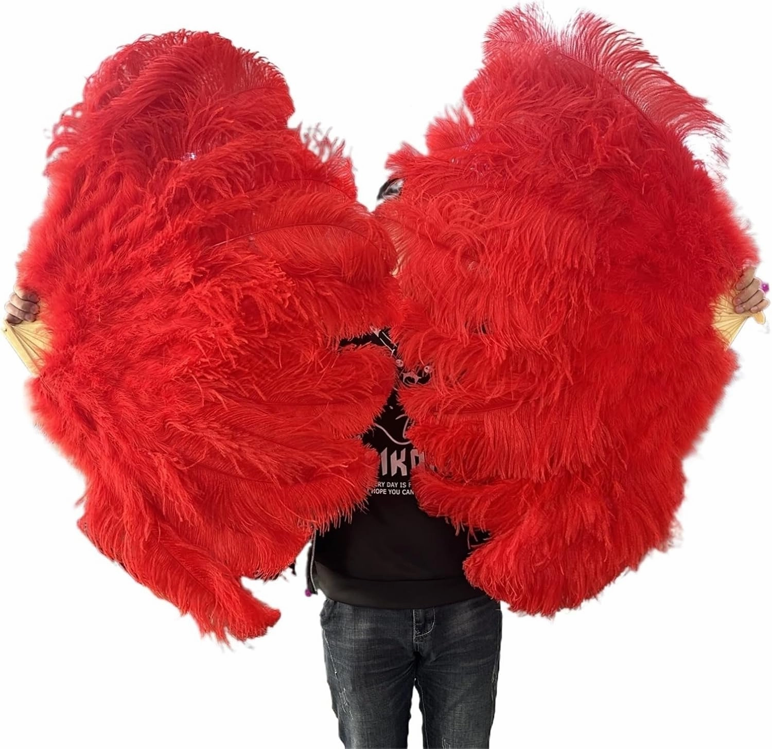 Feather Fan 90CM Ostrich Feathers Fan 13Bone Stage Show Performance Dance Props Plumages Fans Foldable with Crafts Fan Feather(Red,1 Piece)