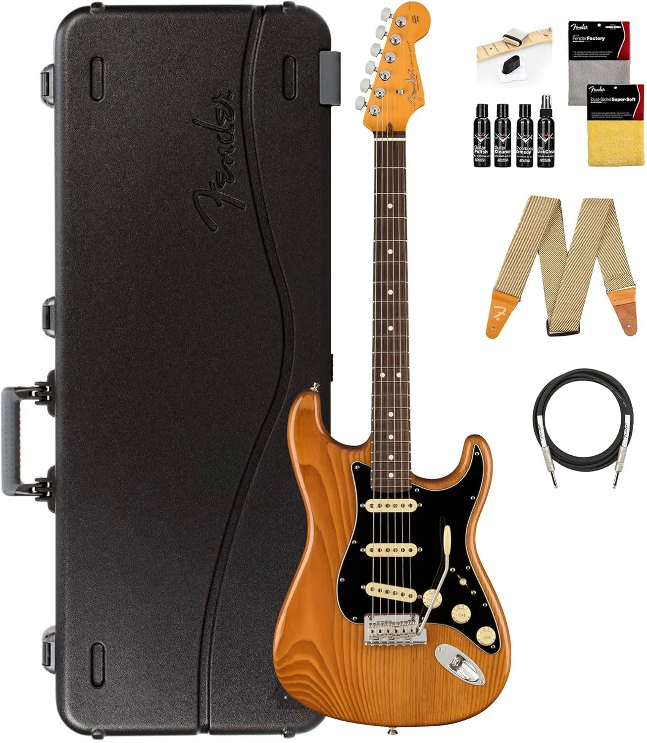 Fender American Professional II Stratocaster - Roasted Pine Bundle with Case, Strap, Cable, and Guitar Cleaning Kit