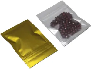 FERENLI 100 Pcs Mylar Bag Zipper Lock Food Storage Metallic Foil Airtight Bag with Front Window Plastic Candy Packaging Pouch for Zip Flat Heat Seal Lock Resealable Matte Gold (8.5x13cm (3.3x5.1 inch)