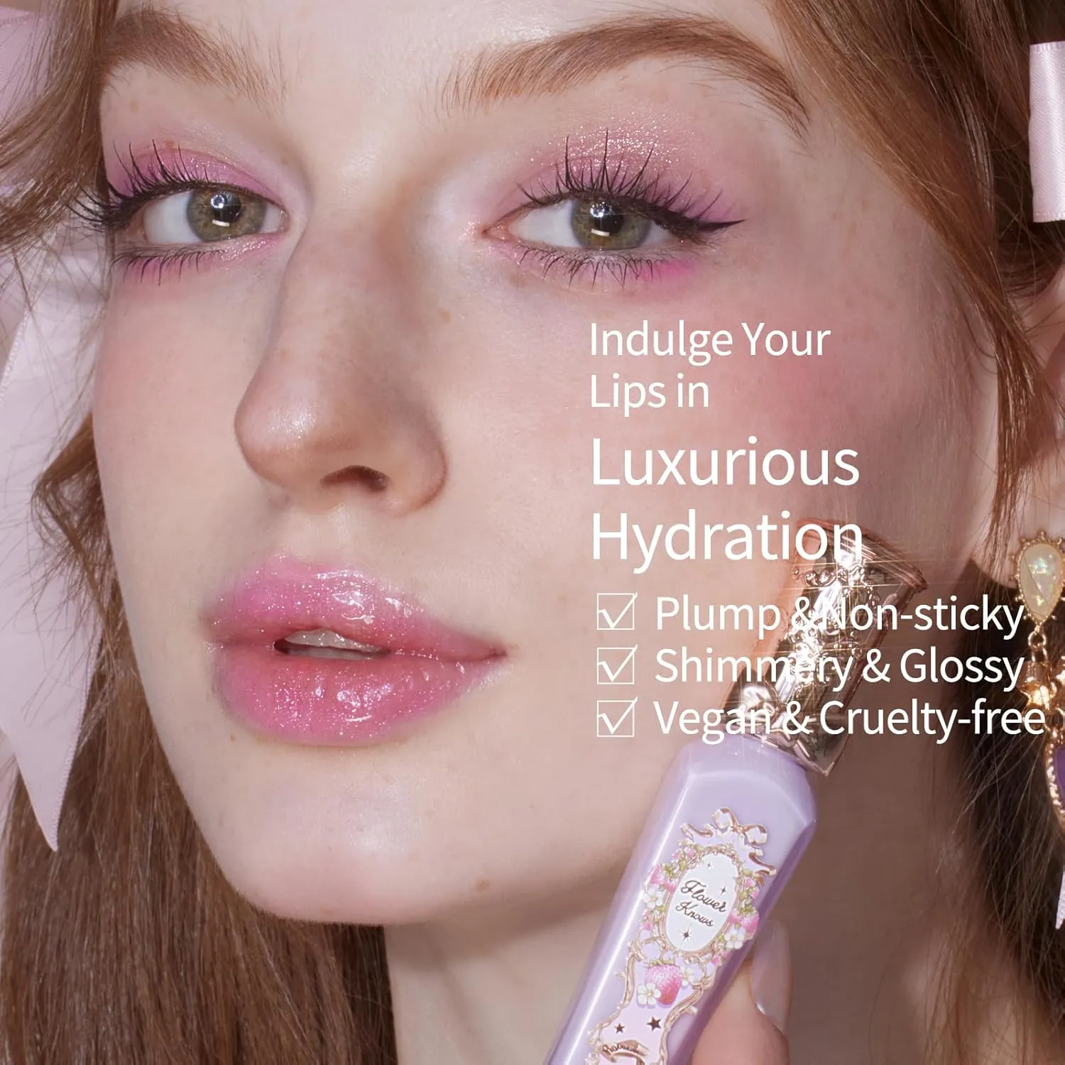Flower Knows Violet Strawberry Rococo Glitter Lip Gloss-Moisturizing Tinted Lip Oil-Hydrating Glowy Lip Makeup for Girls&Women-Vegan & Cruelty-Free-0.12 Fl Oz,1 Count (G03 Berry Bomb)
