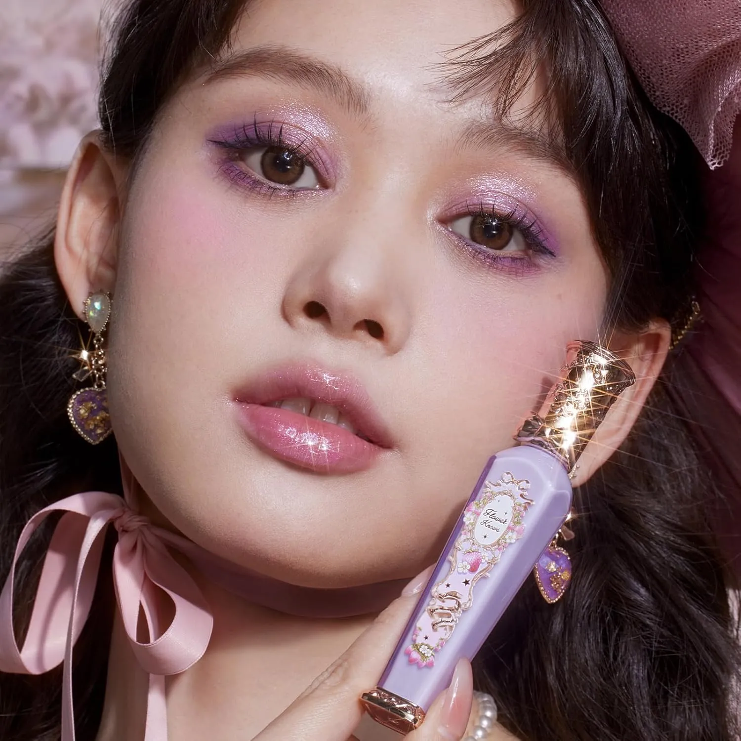 Flower Knows Violet Strawberry Rococo Glitter Lip Gloss-Moisturizing Tinted Lip Oil-Hydrating Glowy Lip Makeup for Girls&Women-Vegan & Cruelty-Free-0.12 Fl Oz,1 Count (G03 Berry Bomb)