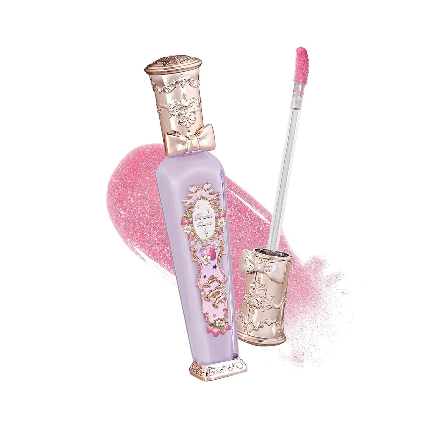 Flower Knows Violet Strawberry Rococo Glitter Lip Gloss-Moisturizing Tinted Lip Oil-Hydrating Glowy Lip Makeup for Girls&Women-Vegan & Cruelty-Free-0.12 Fl Oz,1 Count (G03 Berry Bomb)