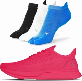 FLUX FOOTWEAR Adapt Bundle – Zero-Drop Running Shoes with Knit Upper & UltraFlex Midsole   3-Pack Small No-Show Toe Socks – Lightweight, Breathable, and Versatile – Neon Pink - US Size 5.5
