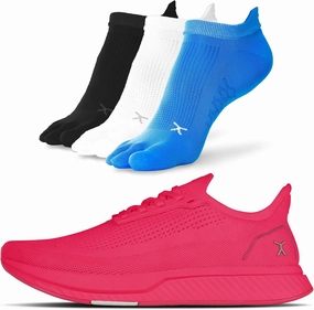 FLUX FOOTWEAR Adapt Bundle – Zero-Drop Running Shoes with Knit Upper & UltraFlex Midsole   3-Pack Small No-Show Toe Socks – Lightweight, Breathable, and Versatile – Neon Pink - US Size 7.5