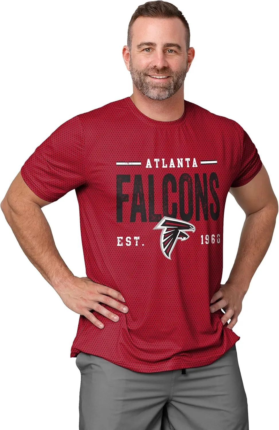 FOCO NFL Men's Officially Licensed Football Team Logo Wordmark Distressed Performance Team Color Crewneck T-Shirt