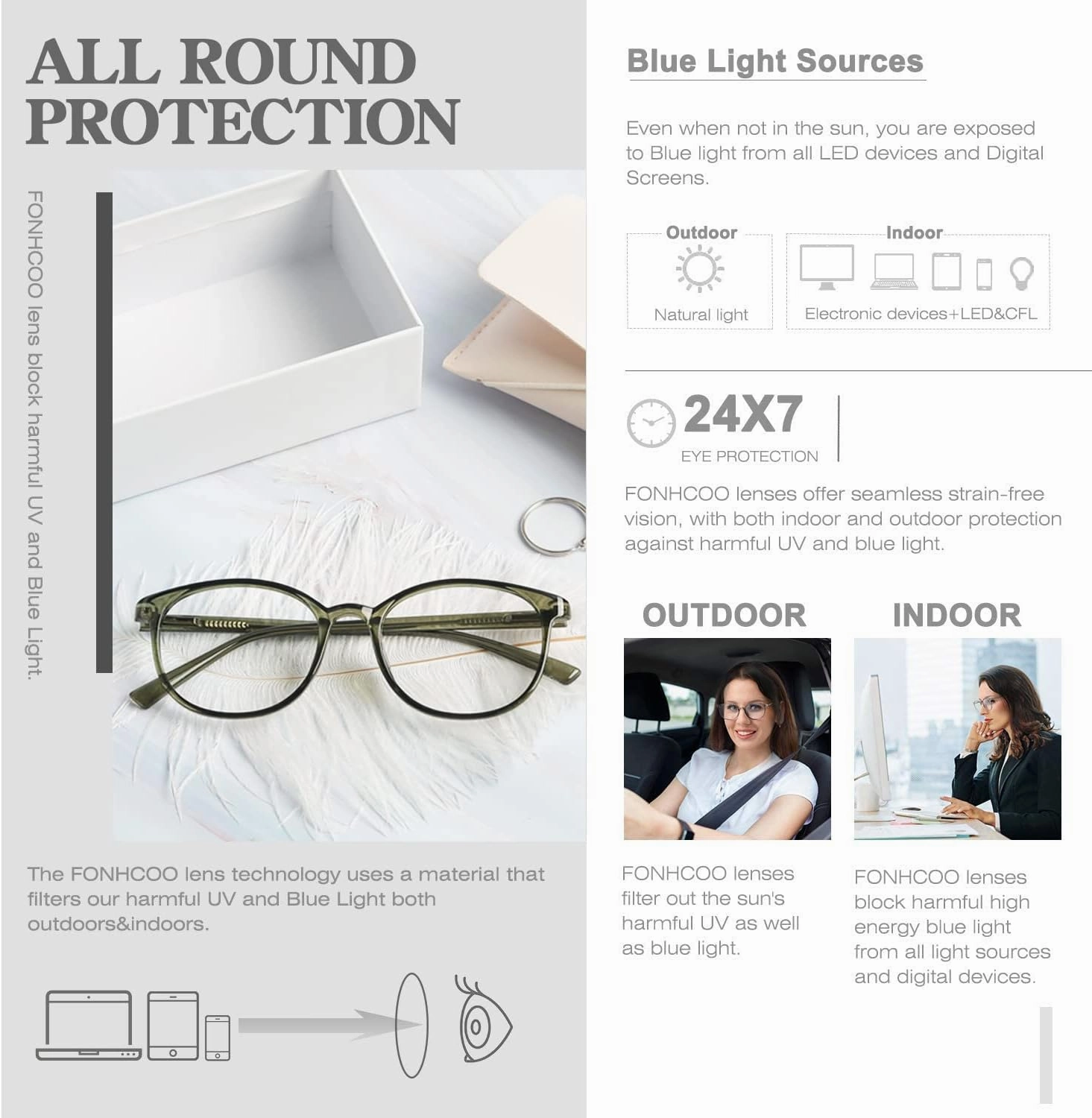 FONHCOO Blue Light Blocking Glasses Women Men Computer Eyeglasses,TR90 Fashion Round Transparent Anti Blue Light Glasses with Anti Eyestrain & UV Glare for Gaming & Reading (Green)