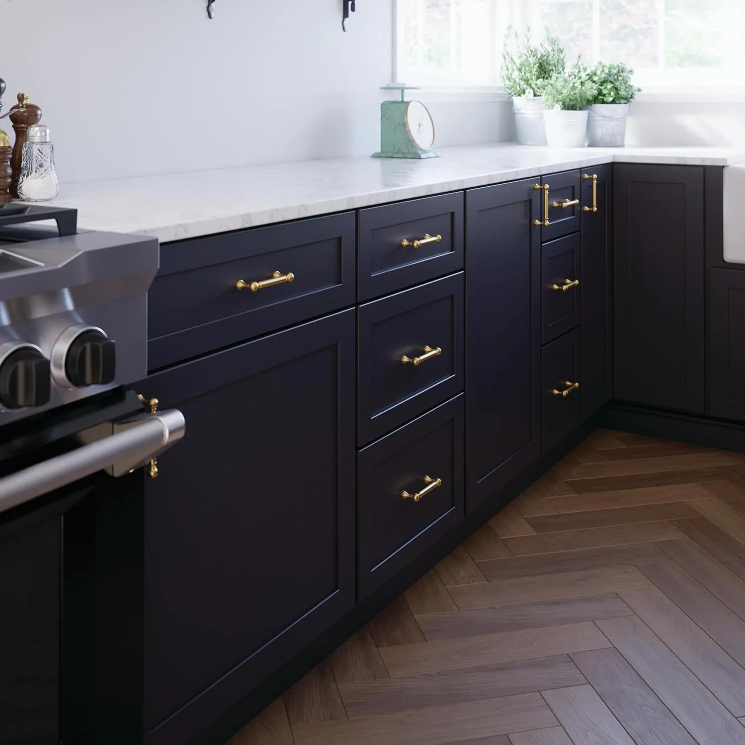 FRANKLIN BRASS Classic Farmhouse (10-Pack) Cabinet Handles 3-3/4" Hole Center | Modern Gold Kitchen Pulls, Hardware for Dressers, Drawers, Furniture P41929C-117-B