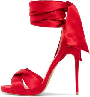 FSJ Women Cocktail Peep Toe Satin Lace Up Sandals Ankle Wrap Platform High Heels Party Sexy Shoes Size 4-15 US