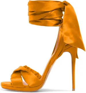 FSJ Women Cocktail Peep Toe Satin Lace Up Sandals Ankle Wrap Platform High Heels Party Sexy Shoes Size 4-15 US