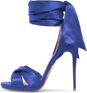 FSJ Women Cocktail Peep Toe Satin Lace Up Sandals Ankle Wrap Platform High Heels Party Sexy Shoes Size 4-15 US