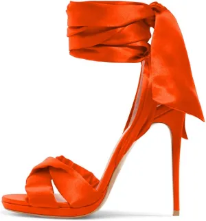 FSJ Women Cocktail Peep Toe Satin Lace Up Sandals Ankle Wrap Platform High Heels Party Sexy Shoes Size 4-15 US