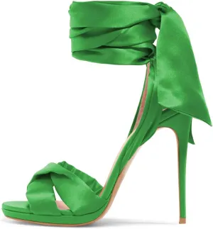 FSJ Women Cocktail Peep Toe Satin Lace Up Sandals Ankle Wrap Platform High Heels Party Sexy Shoes Size 4-15 US