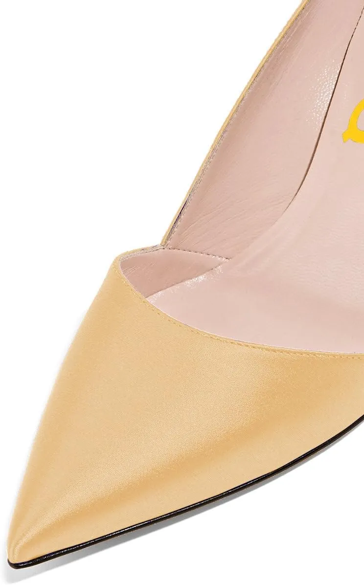 FSJ Women Elegant Pointed Toe Mid Heels Satin Dress Pumps Slip On Evening Party Shoes Size 4-15 US