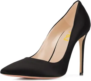 FSJ Women Elegant Satin High Heels Pumps Pointed Toe Stilettos Slip On Formal Shoes Size 4-15 US