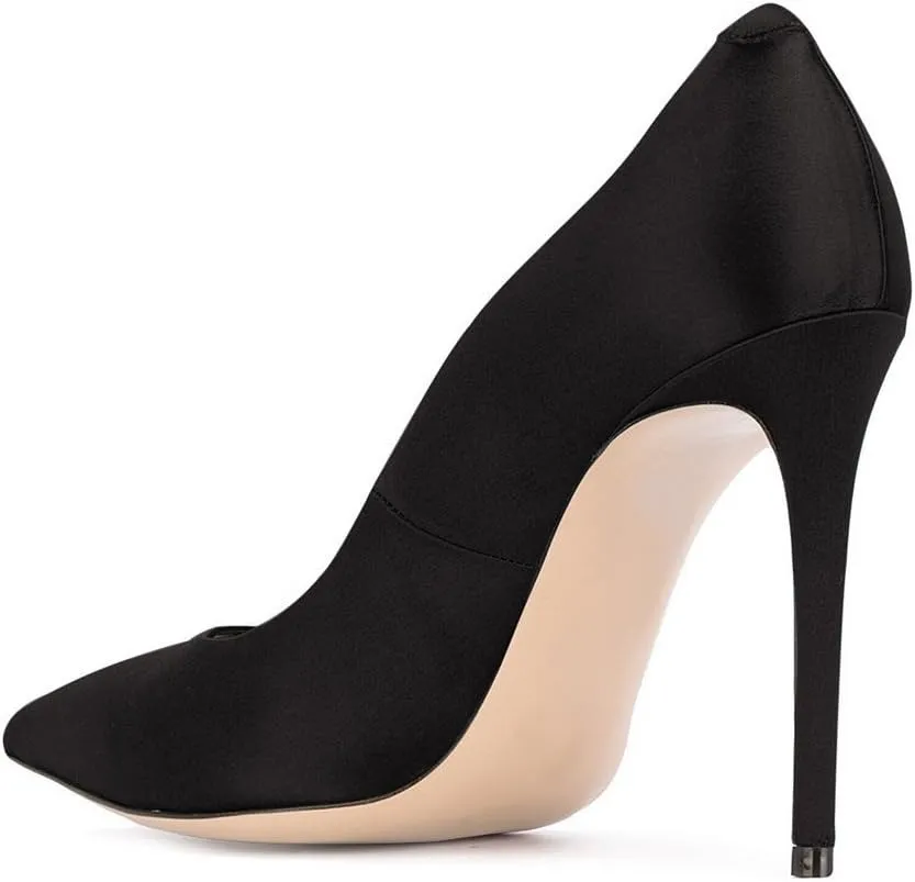 FSJ Women Elegant Satin High Heels Pumps Pointed Toe Stilettos Slip On Formal Shoes Size 4-15 US