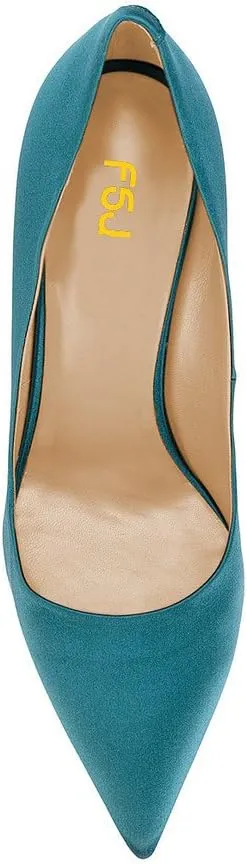 FSJ Women Elegant Satin High Heels Pumps Pointed Toe Stilettos Slip On Formal Shoes Size 4-15 US