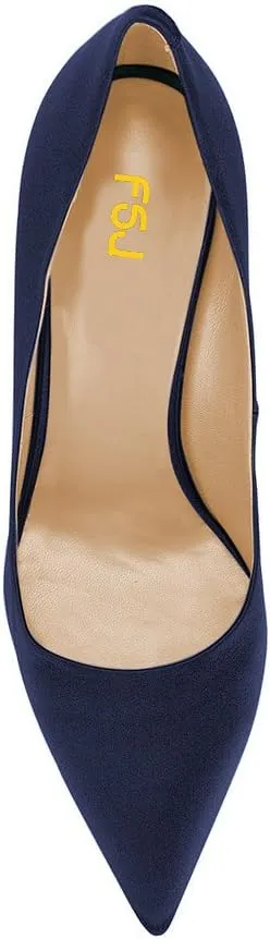 FSJ Women Elegant Satin High Heels Pumps Pointed Toe Stilettos Slip On Formal Shoes Size 4-15 US