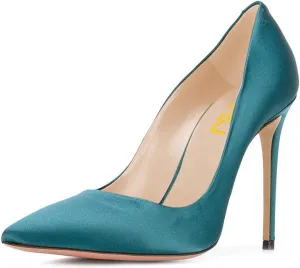FSJ Women Elegant Satin High Heels Pumps Pointed Toe Stilettos Slip On Formal Shoes Size 4-15 US