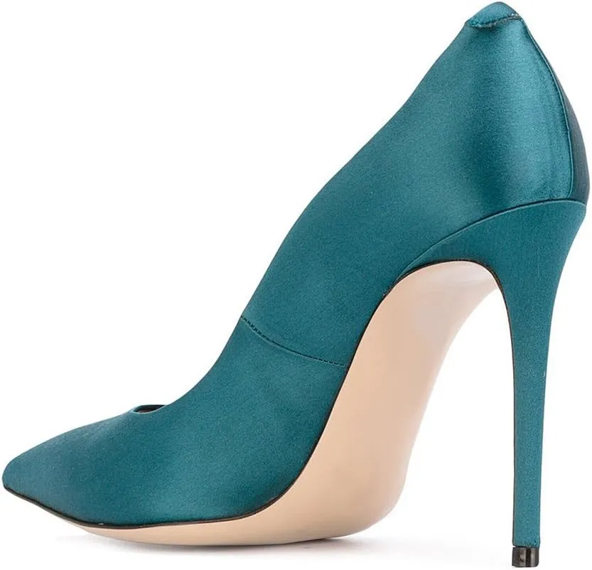 FSJ Women Elegant Satin High Heels Pumps Pointed Toe Stilettos Slip On Formal Shoes Size 4-15 US