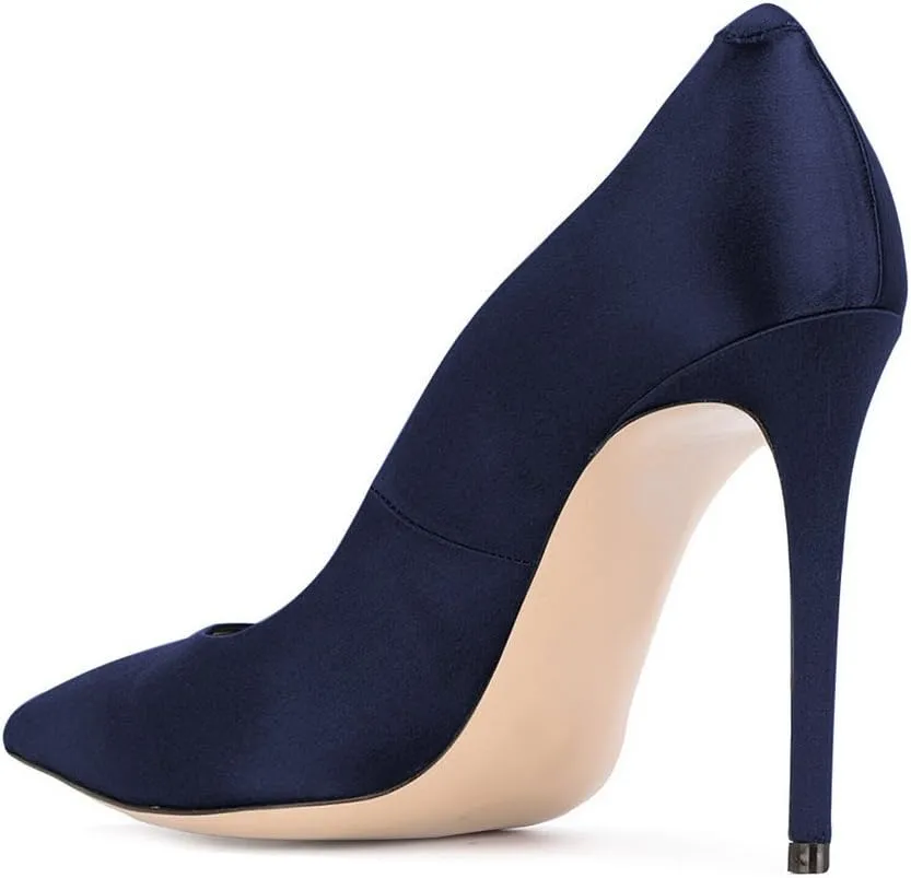FSJ Women Elegant Satin High Heels Pumps Pointed Toe Stilettos Slip On Formal Shoes Size 4-15 US