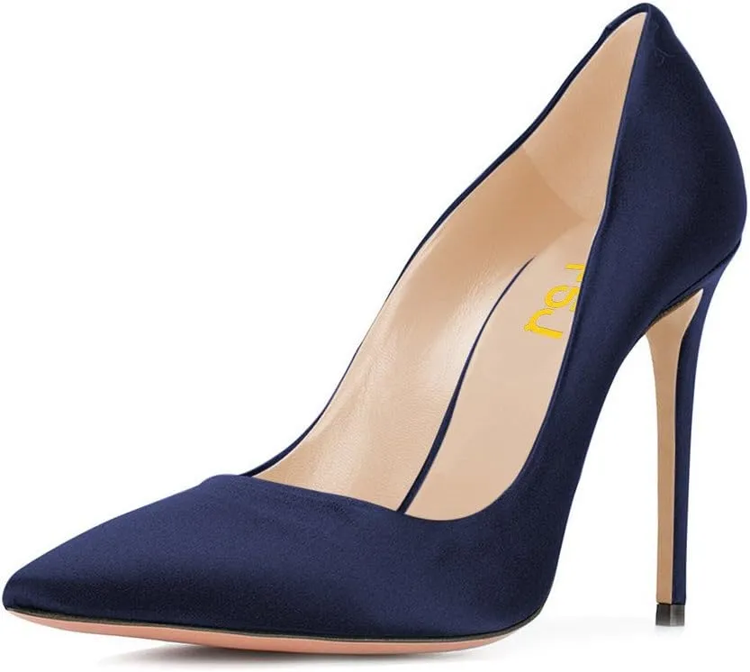 FSJ Women Elegant Satin High Heels Pumps Pointed Toe Stilettos Slip On Formal Shoes Size 4-15 US