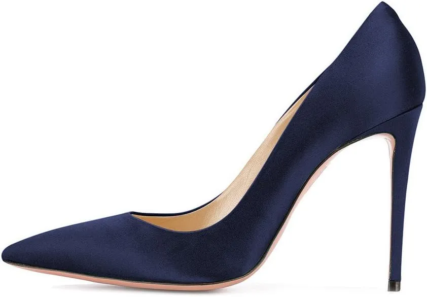 FSJ Women Elegant Satin High Heels Pumps Pointed Toe Stilettos Slip On Formal Shoes Size 4-15 US