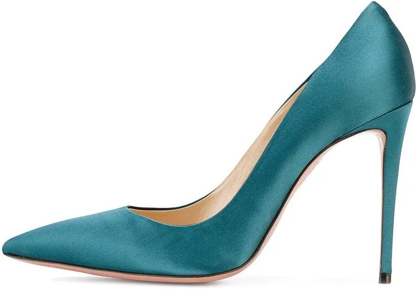 FSJ Women Elegant Satin High Heels Pumps Pointed Toe Stilettos Slip On Formal Shoes Size 4-15 US