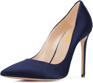 FSJ Women Elegant Satin High Heels Pumps Pointed Toe Stilettos Slip On Formal Shoes Size 4-15 US