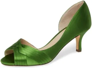 FSJ Women Low Kitten Heels Peep Toe Slip on Pumps D'Orsay Pleated Satin Sandals Evening Party Dress Comfy Office Shoes Size 4-15 US