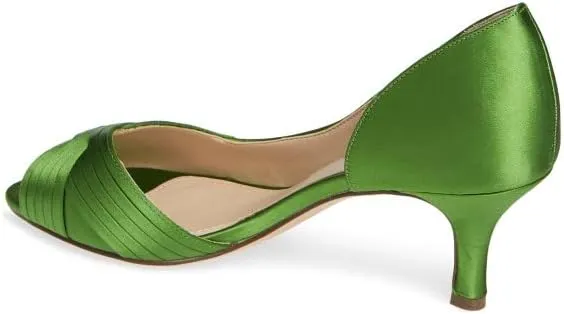FSJ Women Low Kitten Heels Peep Toe Slip on Pumps D'Orsay Pleated Satin Sandals Evening Party Dress Comfy Office Shoes Size 4-15 US