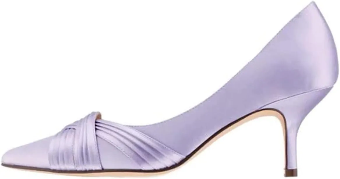 FSJ Women Low Kitten Heels Pointed Toe Slip on Pumps D'Orsay Pleated Satin Evening Party Dress Office Shoes Size 4-15 US