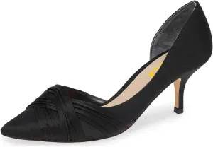FSJ Women Low Kitten Heels Pointed Toe Slip on Pumps D'Orsay Pleated Satin Evening Party Dress Office Shoes Size 4-15 US