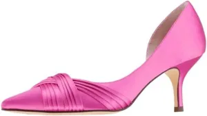 FSJ Women Low Kitten Heels Pointed Toe Slip on Pumps D'Orsay Pleated Satin Evening Party Dress Office Shoes Size 4-15 US