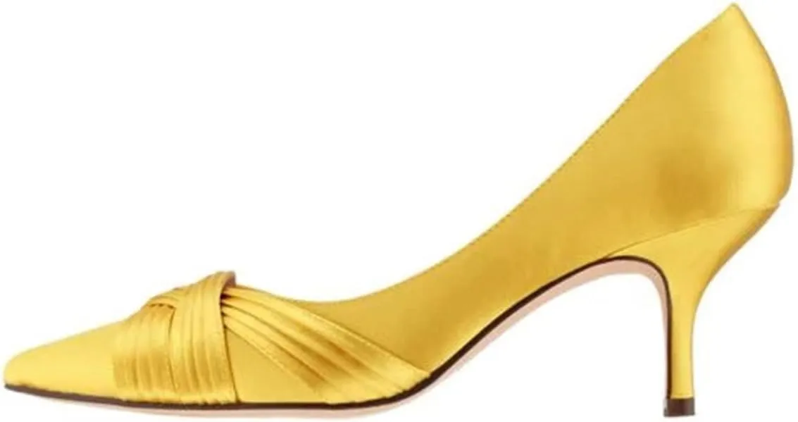 FSJ Women Low Kitten Heels Pointed Toe Slip on Pumps D'Orsay Pleated Satin Evening Party Dress Office Shoes Size 4-15 US