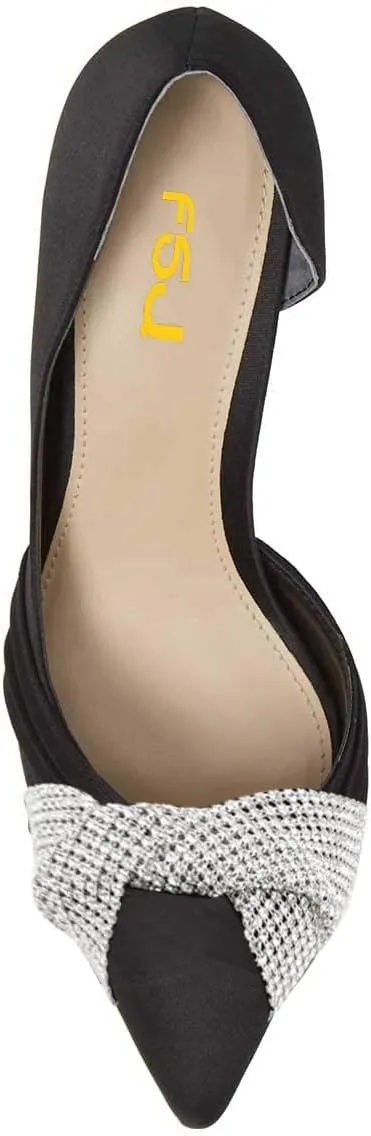 FSJ Women Low Kitten Heels Pointed Toe Slip on Pumps D'Orsay Pleated Satin Evening Party Dress Office Shoes Size 4-15 US