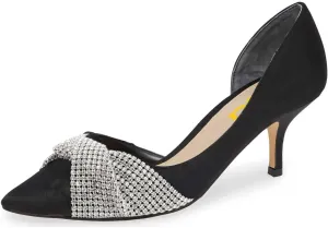 FSJ Women Low Kitten Heels Pointed Toe Slip on Pumps D'Orsay Pleated Satin Evening Party Dress Office Shoes Size 4-15 US