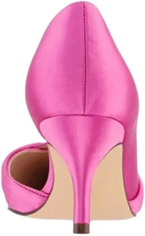 FSJ Women Low Kitten Heels Pointed Toe Slip on Pumps D'Orsay Pleated Satin Evening Party Dress Office Shoes Size 4-15 US