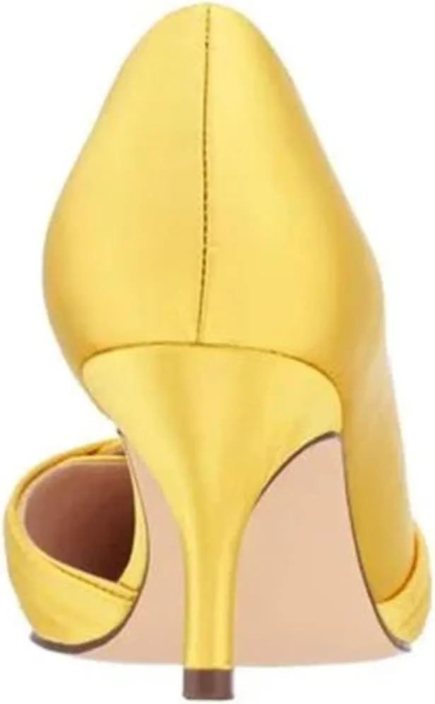 FSJ Women Low Kitten Heels Pointed Toe Slip on Pumps D'Orsay Pleated Satin Evening Party Dress Office Shoes Size 4-15 US