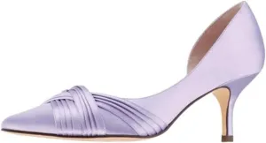 FSJ Women Low Kitten Heels Pointed Toe Slip on Pumps D'Orsay Pleated Satin Evening Party Dress Office Shoes Size 4-15 US