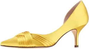 FSJ Women Low Kitten Heels Pointed Toe Slip on Pumps D'Orsay Pleated Satin Evening Party Dress Office Shoes Size 4-15 US