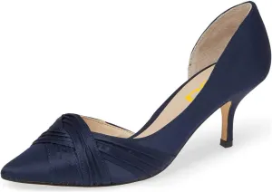 FSJ Women Low Kitten Heels Pointed Toe Slip on Pumps D'Orsay Pleated Satin Evening Party Dress Office Shoes Size 4-15 US