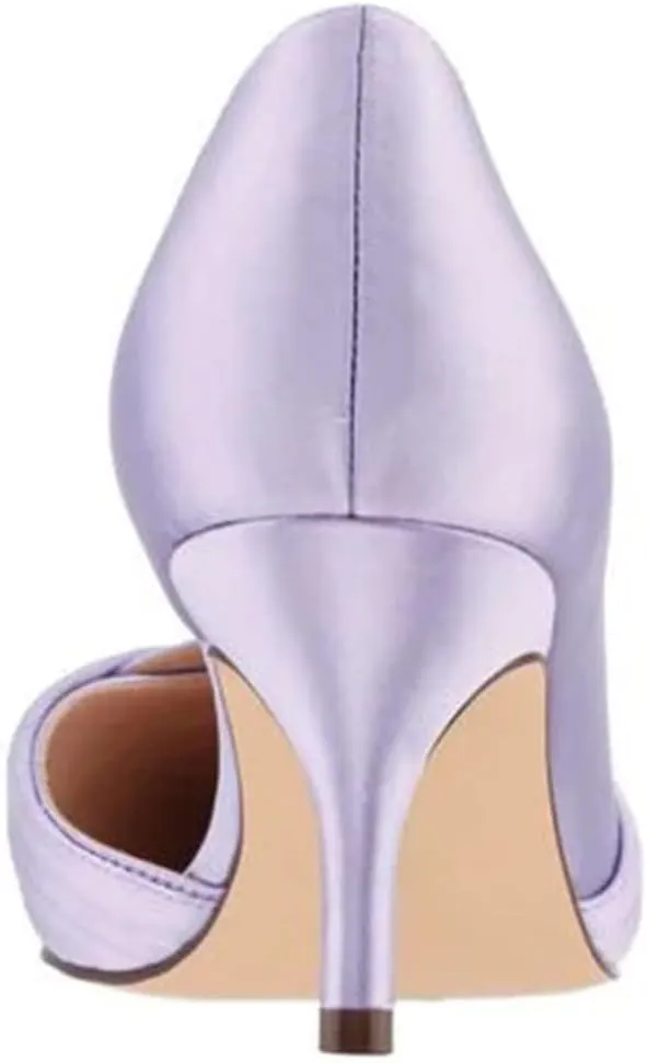 FSJ Women Low Kitten Heels Pointed Toe Slip on Pumps D'Orsay Pleated Satin Evening Party Dress Office Shoes Size 4-15 US