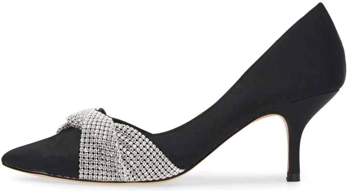 FSJ Women Low Kitten Heels Pointed Toe Slip on Pumps D'Orsay Pleated Satin Evening Party Dress Office Shoes Size 4-15 US