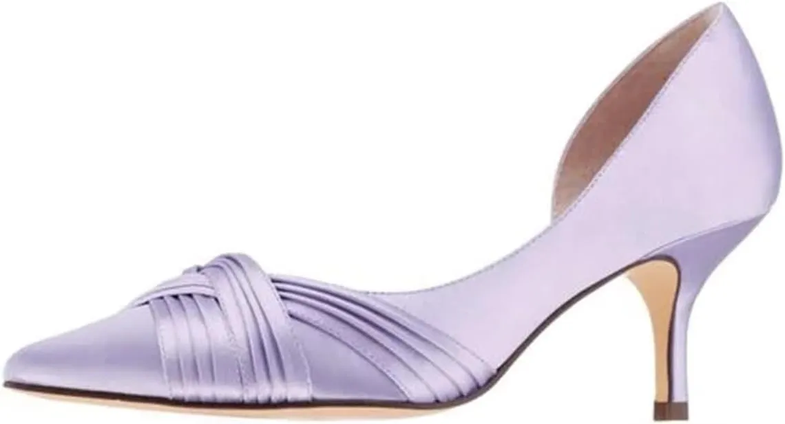 FSJ Women Low Kitten Heels Pointed Toe Slip on Pumps D'Orsay Pleated Satin Evening Party Dress Office Shoes Size 4-15 US