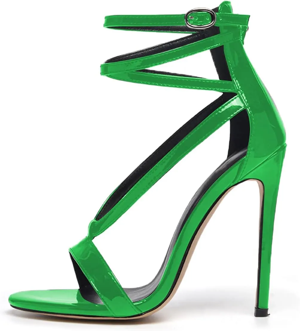 FSJ Women Sexy Strappy Sandals for Women Open Toe Metallic High Heels Pumps Wedding Party Summer Shoes 4-15 US