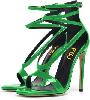 FSJ Women Sexy Strappy Sandals for Women Open Toe Metallic High Heels Pumps Wedding Party Summer Shoes 4-15 US