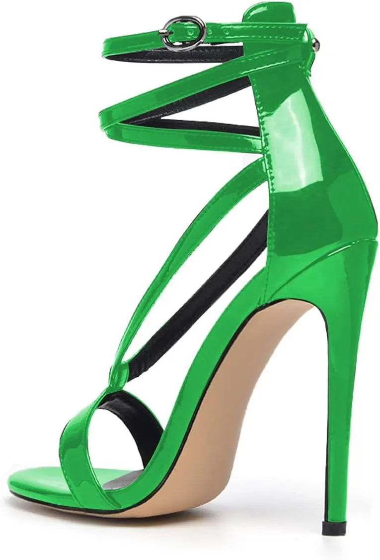 FSJ Women Sexy Strappy Sandals for Women Open Toe Metallic High Heels Pumps Wedding Party Summer Shoes 4-15 US