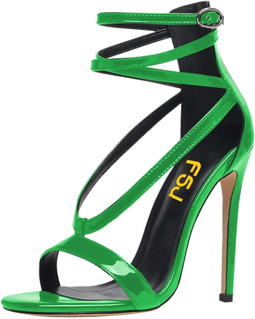 FSJ Women Sexy Strappy Sandals for Women Open Toe Metallic High Heels Pumps Wedding Party Summer Shoes 4-15 US