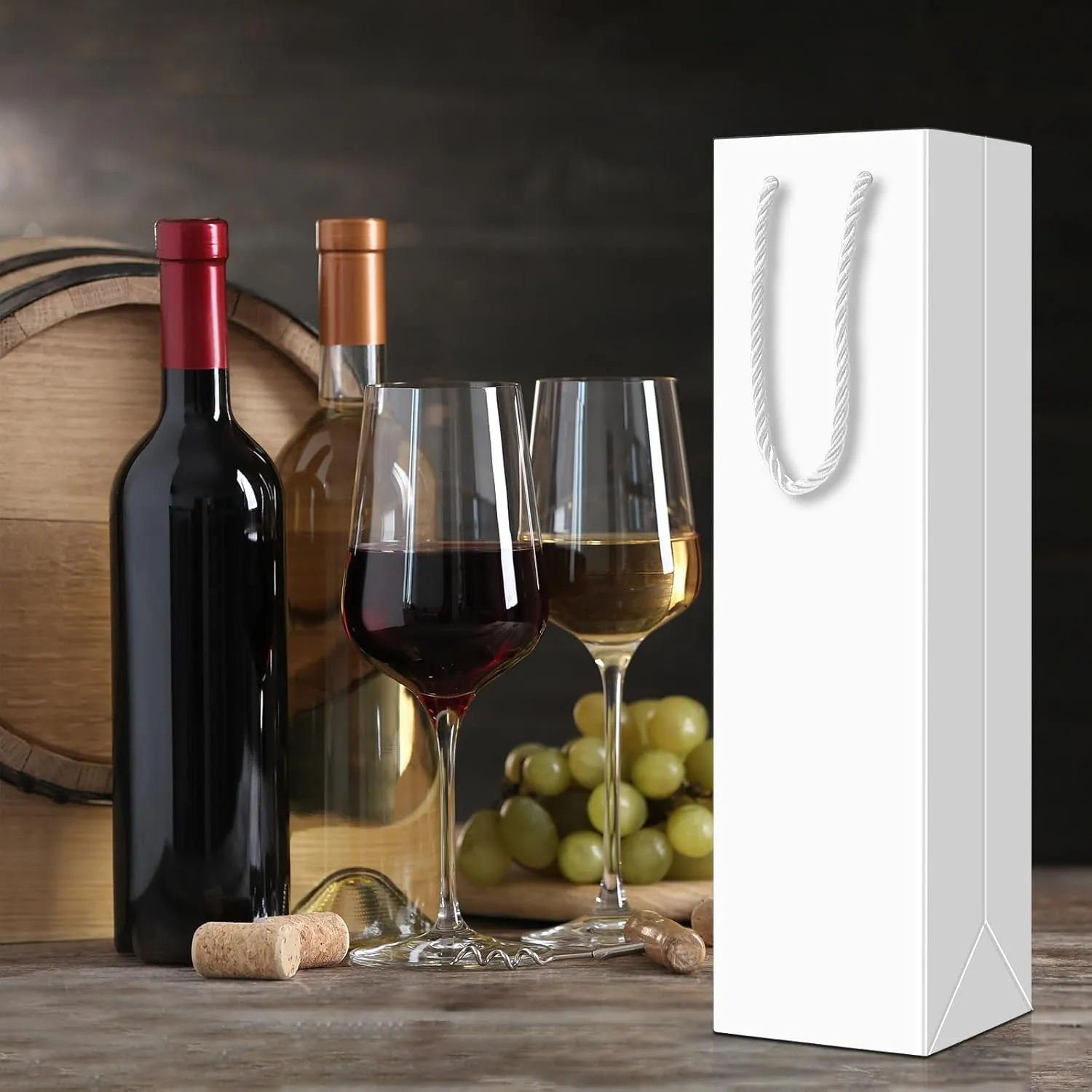 Fulmoon 80 Pack Wine Gift Bag Bulk Wine Bottle Paper Gift Bags Reusable Handbags Liquor Bottle Handbags with Handles for Shopping Wedding Party Birthday 3.7 x 3.5 x 14 Inch(White)